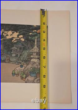 Toshi Yoshida Woodblock Stone Lanterns Silk Matted