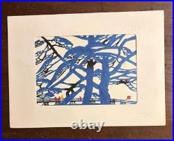 Toshijiro Inagaki Japanese Woodblock Print Mt. Arashiyama Vintage Original