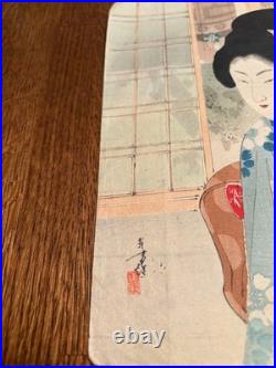 Toshikata Mizuno, woodblock frontispiece, blind beauty, cat, verandah