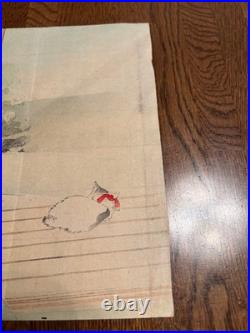 Toshikata Mizuno, woodblock frontispiece, blind beauty, cat, verandah