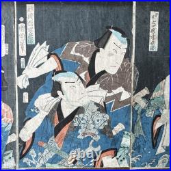 Toyohara Kunichika Japanese Woodblock Print Kabuki Actors Triptych Ukiyo-e Toyohara Kunichika Japanese Woodblock Print Kabuki Actors Triptych Ukiyo-e