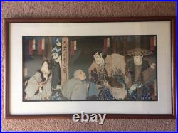 Toyohara Kunichika Kabuki Actors Original Triptych Woodblock Print C1880