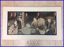 Toyohara Kunichika Kabuki Actors Original Triptych Woodblock Print C1880