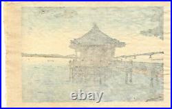 Toyohisa Inoue Floating Temple at Katata antique Japanese Woodblock Print