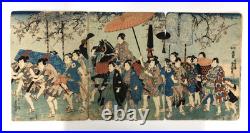 Toyokuni Woodblock Print Triptych Ukiyo-e Kabuki Actor