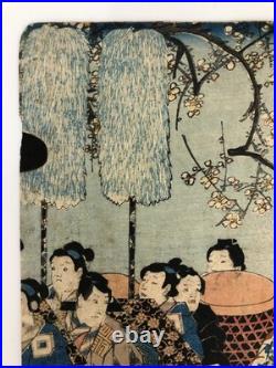 Toyokuni Woodblock Print Triptych Ukiyo-e Kabuki Actor