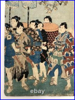 Toyokuni Woodblock Print Triptych Ukiyo-e Kabuki Actor
