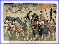 Toyokuni Woodblock Print Triptych Ukiyo-e Kabuki Actor
