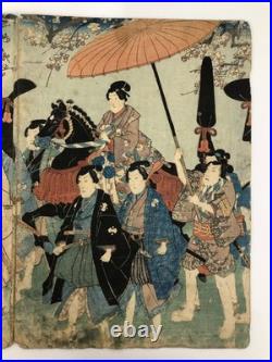 Toyokuni Woodblock Print Triptych Ukiyo-e Kabuki Actor