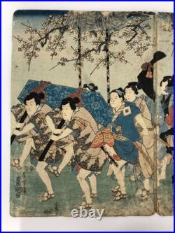 Toyokuni Woodblock Print Triptych Ukiyo-e Kabuki Actor