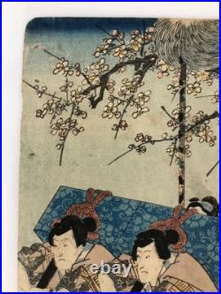 Toyokuni Woodblock Print Triptych Ukiyo-e Kabuki Actor