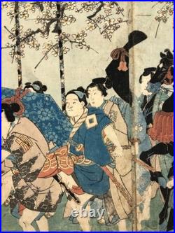 Toyokuni Woodblock Print Triptych Ukiyo-e Kabuki Actor