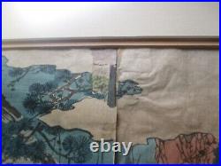 Triptych Japanese Woodblock Print Vintage Antique Large Warriors Iconic Signed