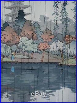 Tsuchiya Koitsu Japanese Woodblock Print Kofukuji Temple in Rain, NaraFramed