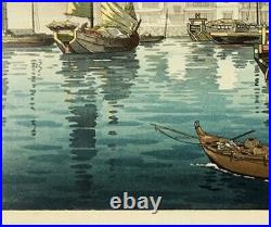 Tsuchiya Kouitsu Japanese Woodblock Print Rare Authentic Port of Akashi Ukiyoe