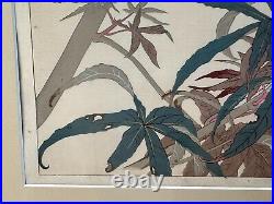 Tsuchiya Rakusan Grasshopper & Hibiscus 12 x 16 Woodblock Framed Matted