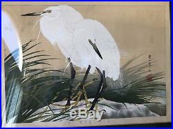 Tsuchiya Rakusan. White Herons. Woodblock Large Original Print 1935