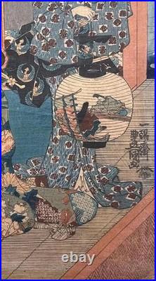 Two Antique Japanese Woodblock Prints by Kunisada Seven Autumn Flowers c. 1850