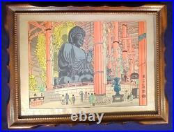 UCHIDA WOODBLOCK PRINT FRAMED The Grand Buddha of the Todaiji Temple in Nara