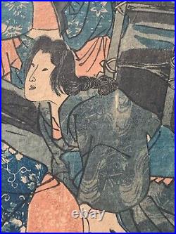 UTAGAWA KUNIYOSHI Circa 1850 Japanese Woodblock Tametomo Women Picking Fruit