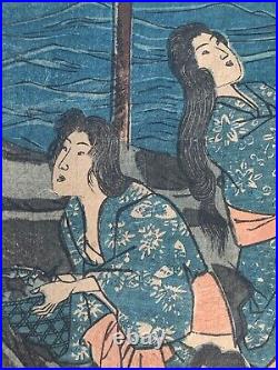 UTAGAWA KUNIYOSHI Circa 1850 Japanese Woodblock Tametomo Women Picking Fruit