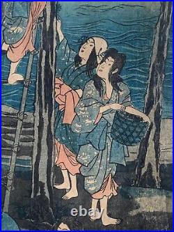 UTAGAWA KUNIYOSHI Circa 1850 Japanese Woodblock Tametomo Women Picking Fruit
