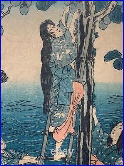 UTAGAWA KUNIYOSHI Circa 1850 Japanese Woodblock Tametomo Women Picking Fruit