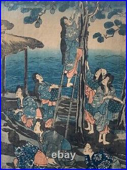 UTAGAWA KUNIYOSHI Circa 1850 Japanese Woodblock Tametomo Women Picking Fruit