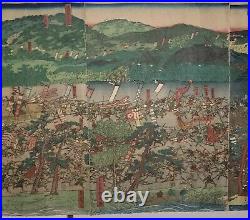 UTAGAWA SADAHIDE-Japanese Six Panel Woodblock Print-Late Edo-Battle Scene