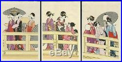 UTAMARO JAPANESE Six Panels Woodblock Print On Top and Beneath Rygoku Bridge