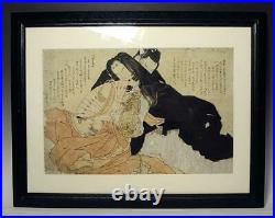Ukiyo-e Edo period Japanese Woodblock Print Framed Shunga Gloss Book