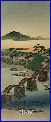 Ukiyo-e Japanese Woodblock Print Utagawa Hiroshige Tanzaku 9x20.5cm Authentic