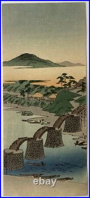 Ukiyo-e Japanese Woodblock Print Utagawa Hiroshige Tanzaku 9x20.5cm Authentic