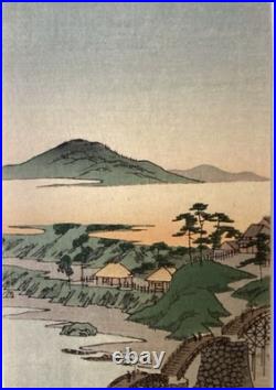 Ukiyo-e Japanese Woodblock Print Utagawa Hiroshige Tanzaku 9x20.5cm Authentic