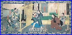 Ukiyo-e UTAGAWA KUNITERU Woodblock Print Triptych Original Large Nishiki-e AB109