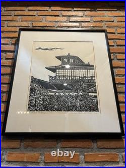 Un'ichi Hiratsuka 1969 Signed Woodblock Hiunkaku Kyoto 8/20 Framed
