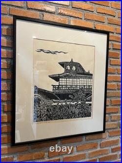 Un'ichi Hiratsuka 1969 Signed Woodblock Hiunkaku Kyoto 8/20 Framed