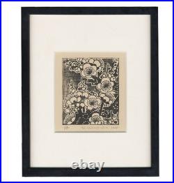 Unichi Hiratsuka Japan Woodblock Prints Plum Blossoms 10.5x9cm Frame Flower 1945