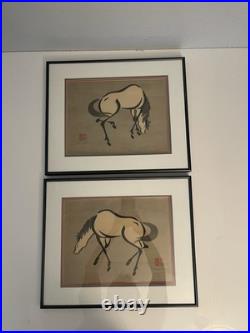 Urushibara Mokuchu White Horse Woodblock Print 1930s Lot Of Two