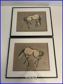 Urushibara Mokuchu White Horse Woodblock Print 1930s Lot Of Two
