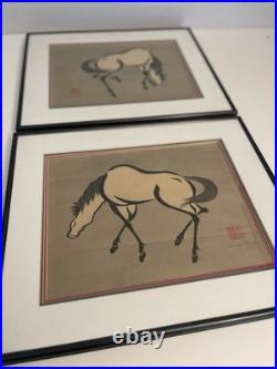 Urushibara Mokuchu White Horse Woodblock Print 1930s Lot Of Two