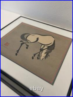 Urushibara Mokuchu White Horse Woodblock Print 1930s Lot Of Two