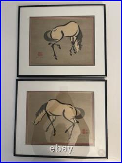 Urushibara Mokuchu White Horse Woodblock Print 1930s Lot Of Two