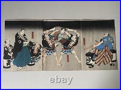 Utagawa Hirosada Japanese Woodblock Print Ukiyo-e Tryptich Kabuki F9