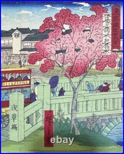 Utagawa Hiroshige III Japan Woodblock Prints Tokyo Ukiyo-e Bloom Rickshaw Bridge