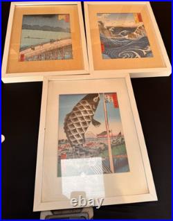 Utagawa Hiroshige Set of 3 Matted & Framed Japanese Woodblock-Style Prints