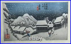 Utagawa Hiroshige Vintage 1930's Japanese Woodblock Print'Kambara in Snow