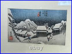 Utagawa Hiroshige Vintage 1930's Japanese Woodblock Print'Kambara in Snow