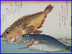 Utagawa Hiroshige Woodblock Print Fish Series Kasago & Isaki with Ginger