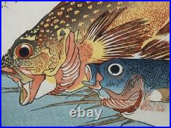 Utagawa Hiroshige Woodblock Print Fish Series Kasago & Isaki with Ginger